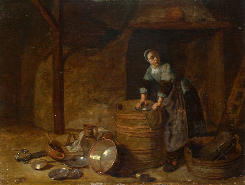 Pieter van den Bosch – A Woman scouring a Pot, Part 6 National Gallery UK