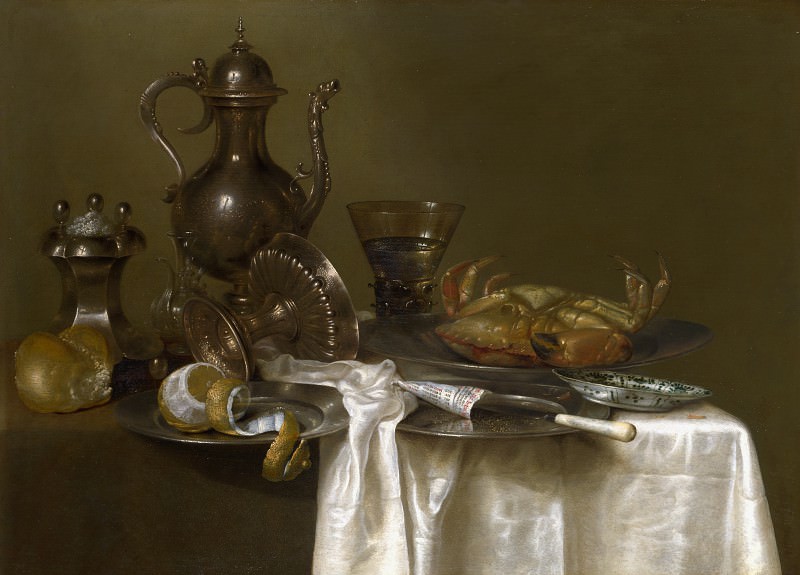 Willem Claesz. Heda – Still Life – Pewter and Silver Vessels and a Crab, Part 6 National Gallery UK