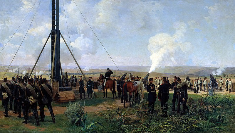 Artillery battle at Plevna. Siege Battery, Nikolay Dmitriev-Orenburgsky