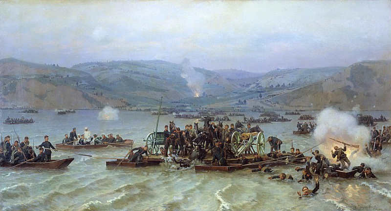 Russian army crossing over the Danube at Zimnitsa, June 15, 1877. 1883., Nikolay Dmitriev-Orenburgsky