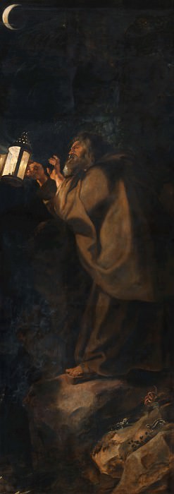 Снятие с креста, обратная сторона правой створки – Отшельник с фонарем, Питер Пауль Рубенс