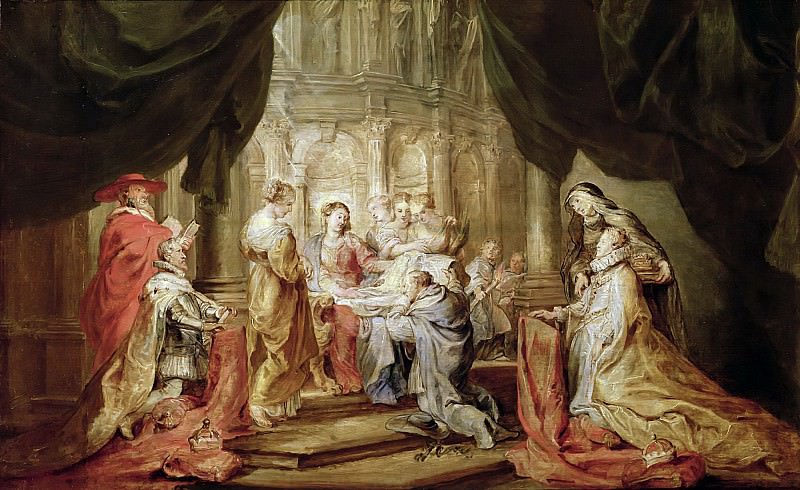 Дева Мария, вручающая архиепископу Толедскому облачение, с правителями Южных Нидерландов и их небесными патронами, Питер Пауль Рубенс