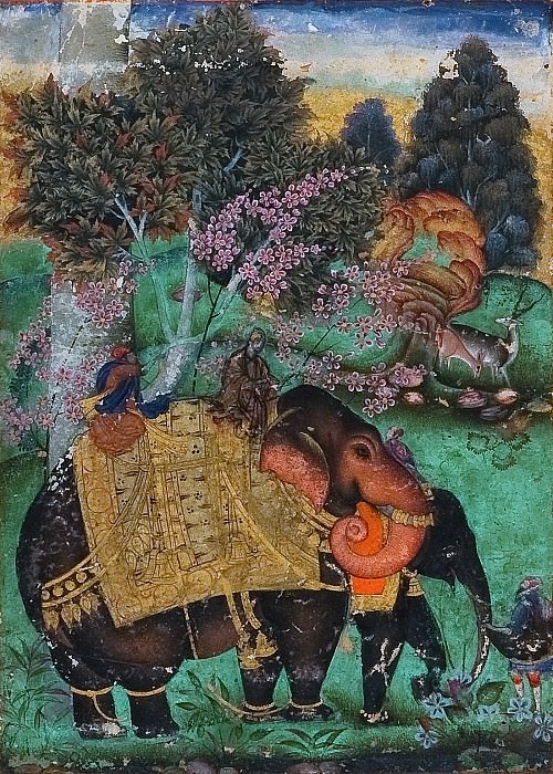 Приписывается Фарруху Бегу – Султан Ибрагим Адил Шах II едет на подаренном слоне, Аташ Хан, Музей Метрополитен: часть 2