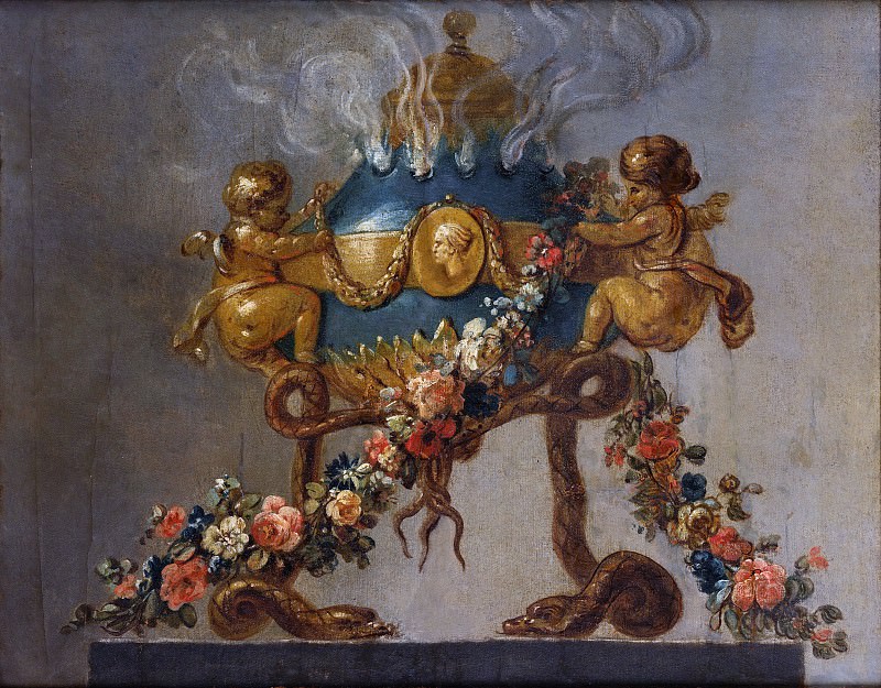 Неизвестный художник – Ваза для парфюма, поддерживаемая Амурами и змеями, с гирляндами цветов, Музей Метрополитен: часть 2