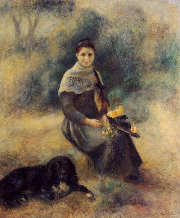 Девушка с собакой – 1888 г. , Пьер Огюст Ренуар