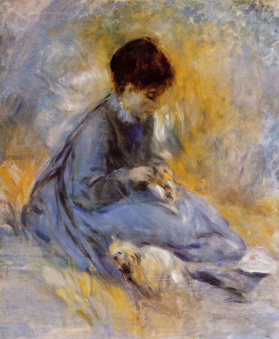 Молодая женщина с собакой, Пьер Огюст Ренуар