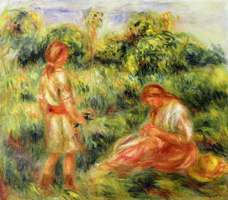 Two Young Women in a Landscape, Pierre-Auguste Renoir