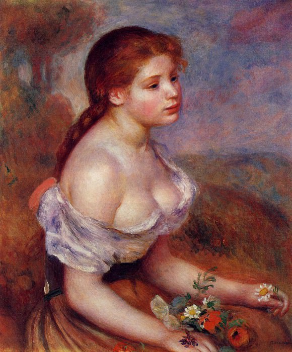 Young Girl with Daisies, Pierre-Auguste Renoir