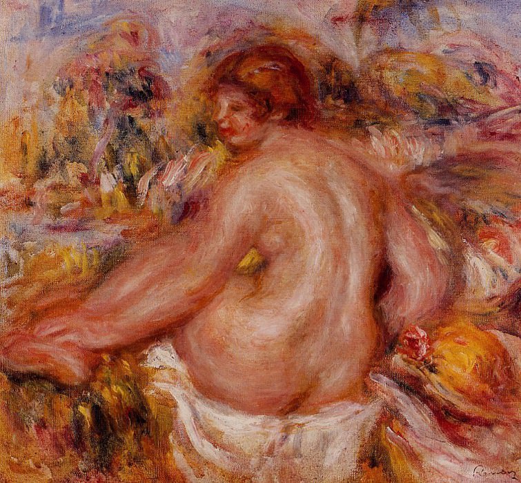 After Bathing, Seated Female Nude, Pierre-Auguste Renoir