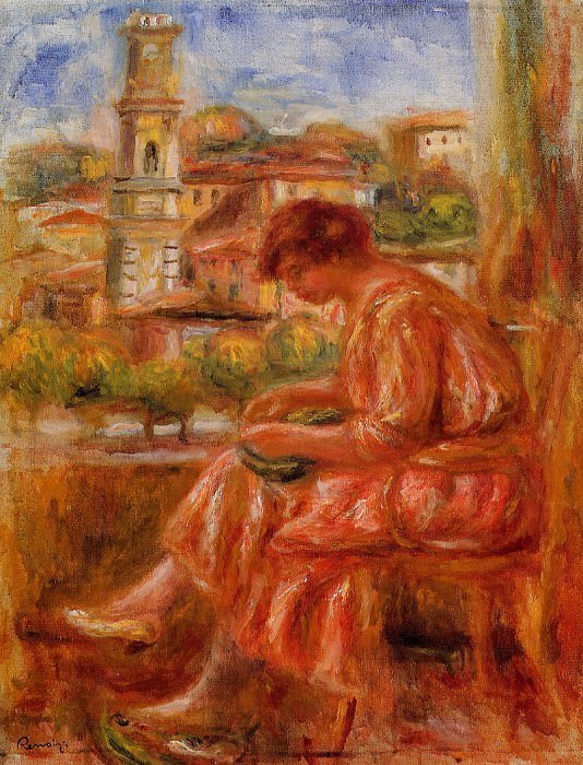 Woman at the Window with a View of Nice, Pierre-Auguste Renoir