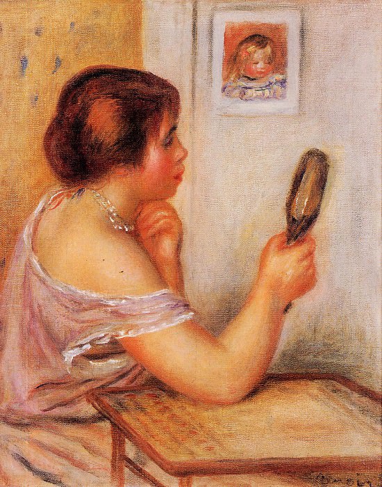 Gabrielle Holding a Mirror with a Portrait of Coco, Pierre-Auguste Renoir