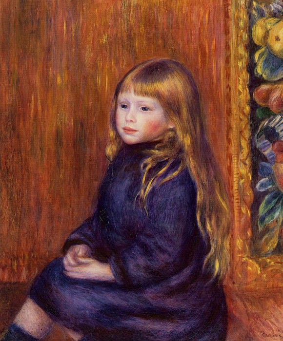 Сидящий ребенок в синем платье, Пьер Огюст Ренуар