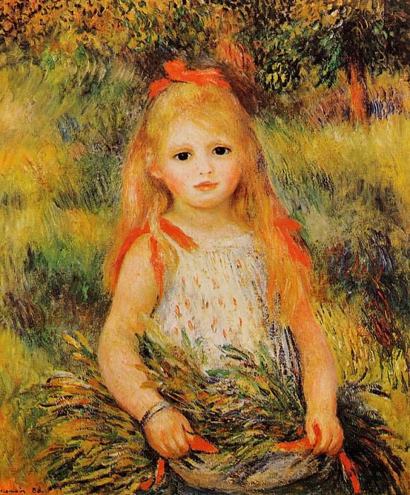 Маленькая девочка с букетом цветов, Пьер Огюст Ренуар