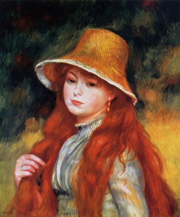 Young Girl in a Straw Hat, Pierre-Auguste Renoir