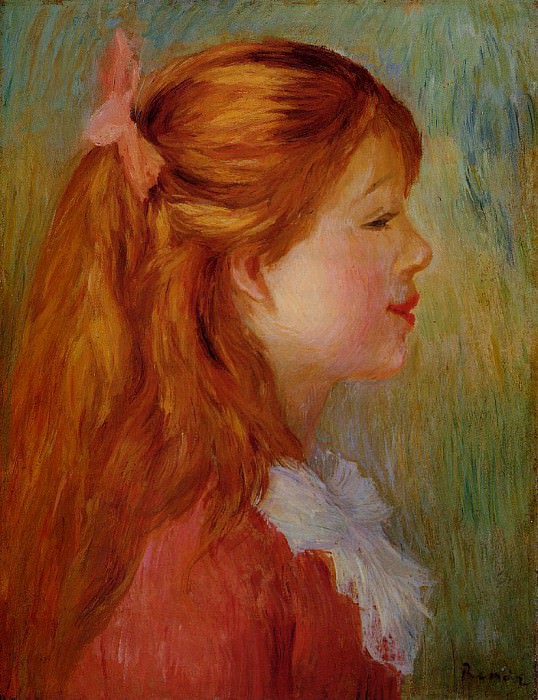 Девушка с длинными волосами в профиль – 1890 г. , Пьер Огюст Ренуар