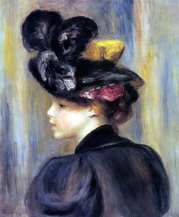 Young Woman Wearing a Black Hat, Pierre-Auguste Renoir