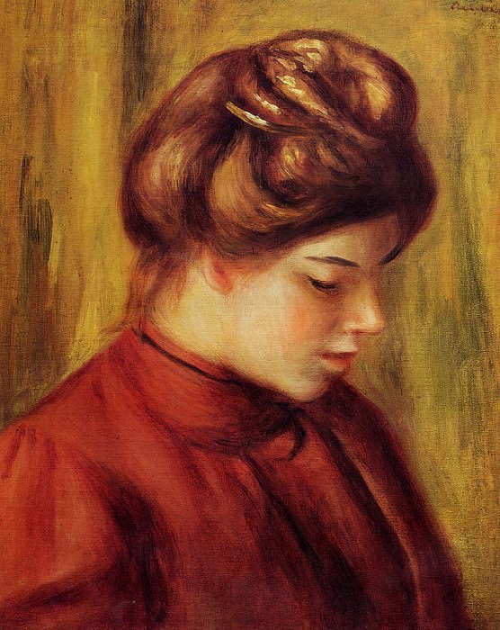 Профиль женщины в красной блузке, Пьер Огюст Ренуар