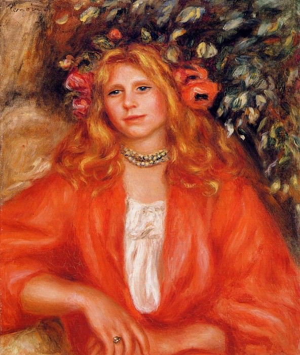 Молодая женщина с гирляндой цветов, Пьер Огюст Ренуар