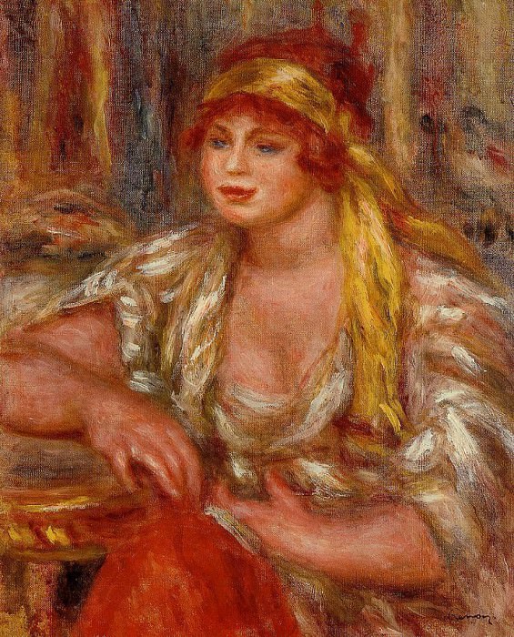 Andree in Yellow Turban and Blue Skirt, Pierre-Auguste Renoir