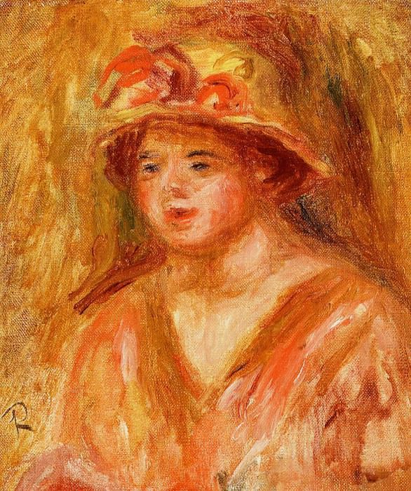 Bust of a Young Girl in a Straw Hat, Pierre-Auguste Renoir