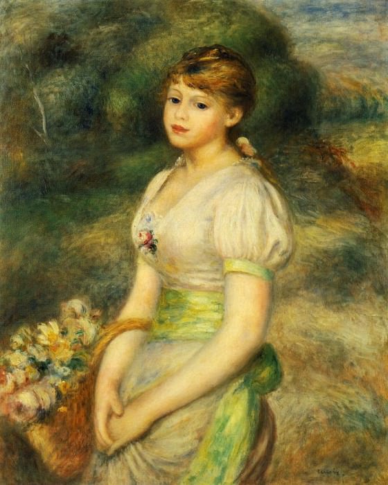 Девушка с корзиной цветов, Пьер Огюст Ренуар