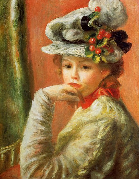 Young Girl in a White Hat, Pierre-Auguste Renoir