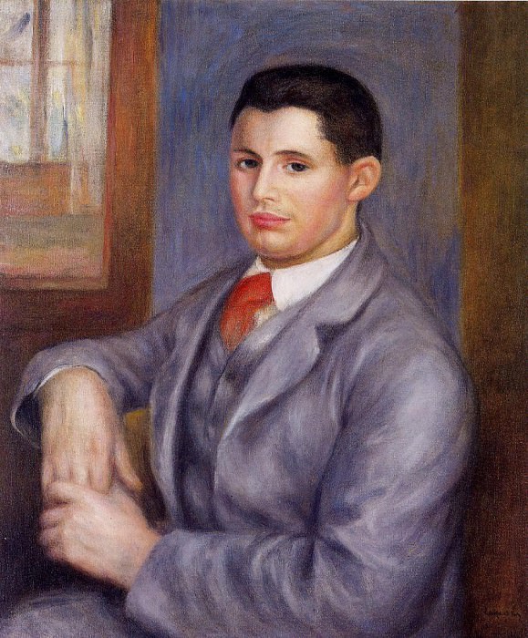 Young Man in a Red Tie, Portrait of Eugene Renoir – 1890 , Pierre-Auguste Renoir