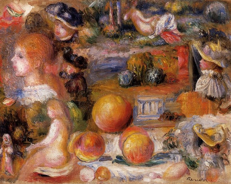 Studies – Womans Heads, Nudes, Landscapes and Peaches – 1895, Pierre-Auguste Renoir