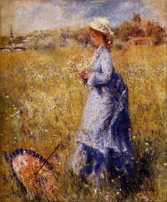 Девушка собирает цветы, Пьер Огюст Ренуар
