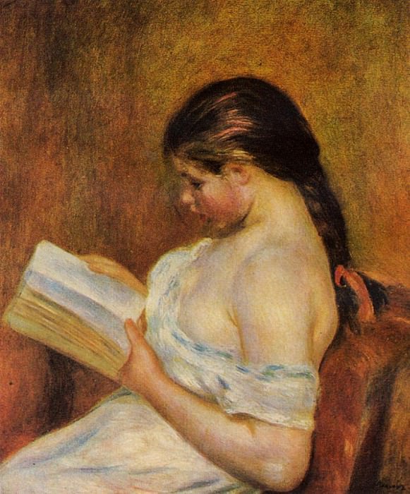 Молодая девушка, читающая, Пьер Огюст Ренуар