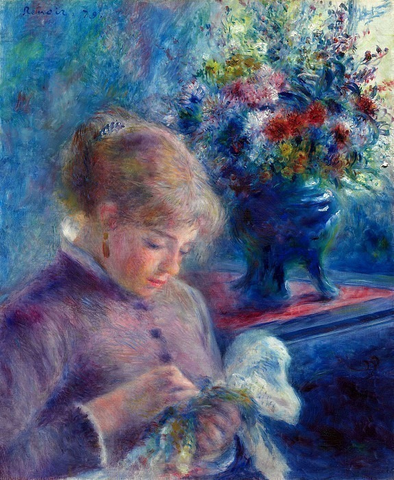 Young Woman Sewing, Pierre-Auguste Renoir