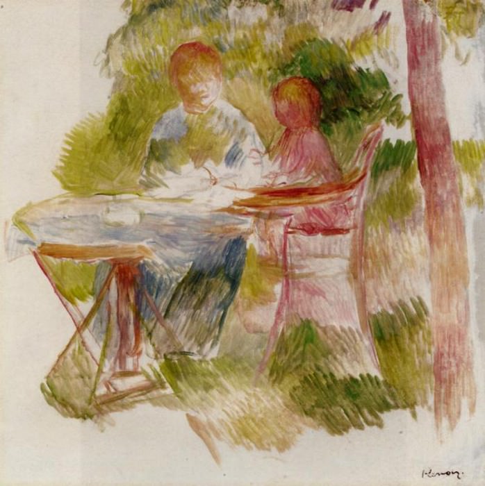 Женщина с ребенком в саду , Пьер Огюст Ренуар