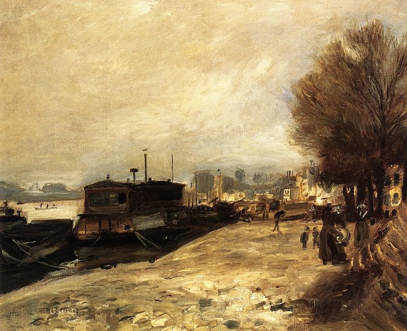 Лодка для стирки на берегу Сены, недалеко от Парижа, 1872 г, Пьер Огюст Ренуар