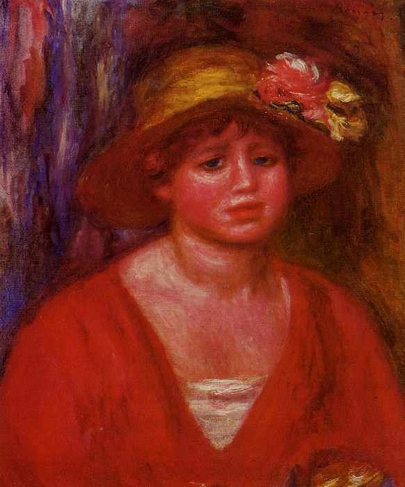 Бюст молодой женщины в красной блузке, Пьер Огюст Ренуар