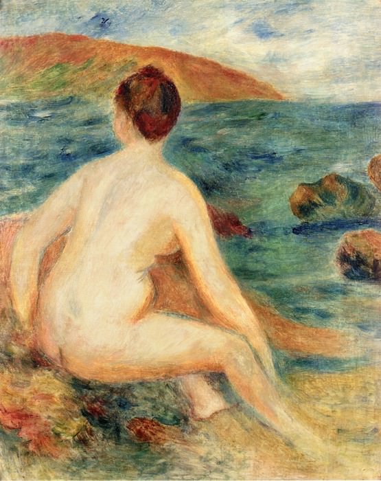 Обнаженная купальщица, сидящая у моря, Пьер Огюст Ренуар