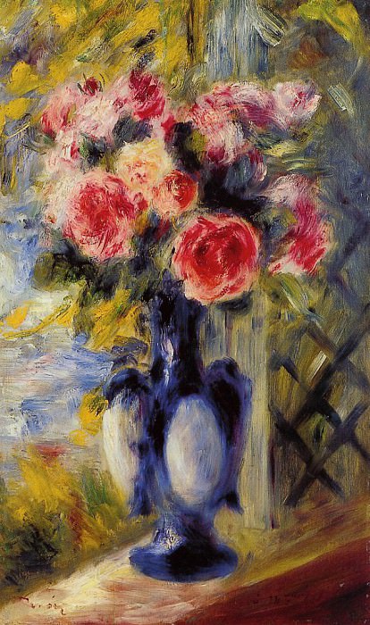 Bouquet of Roses in a Blue Vase, Pierre-Auguste Renoir