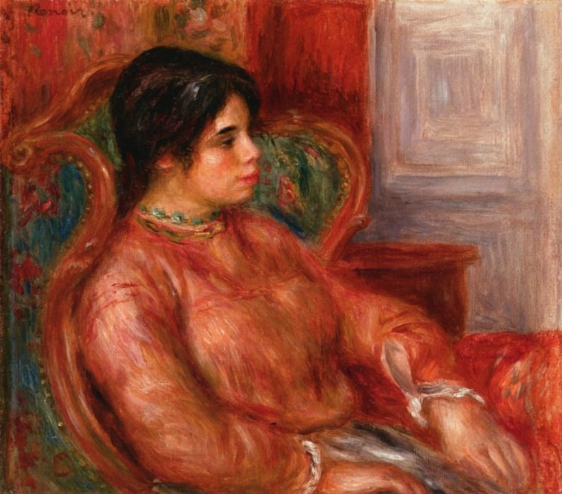 Женщина с зеленым стулом, Пьер Огюст Ренуар