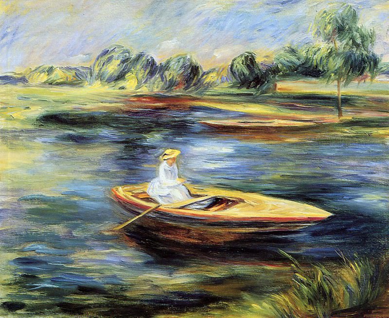 Молодая женщина, сидящая в лодке, Пьер Огюст Ренуар