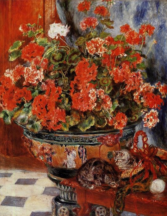 Geraniums and Cats, Pierre-Auguste Renoir