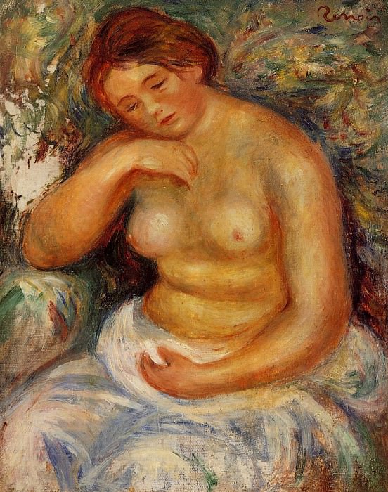 Seated Nude with a Bouquet, Pierre-Auguste Renoir