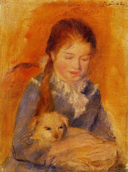 Девушка с собакой, Пьер Огюст Ренуар
