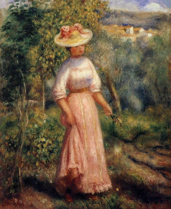Young Woman in Red in the Fields, Pierre-Auguste Renoir