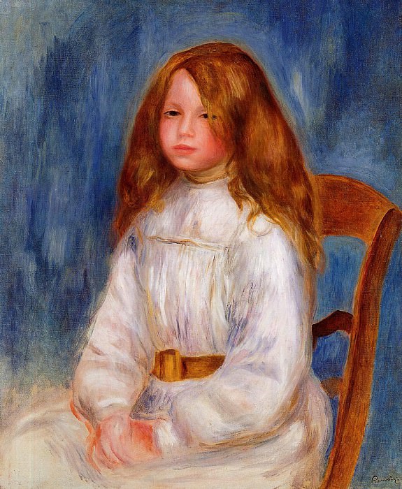 Seated Little Girl with a Blue Background, Pierre-Auguste Renoir