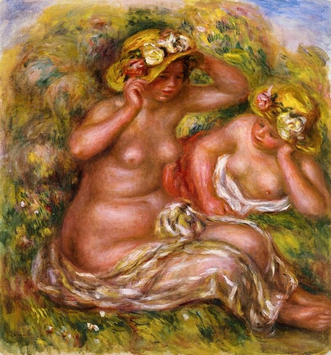 Two Women with Flowered Hat, Pierre-Auguste Renoir