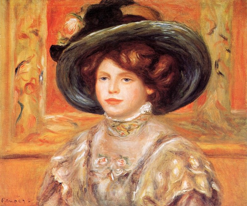 Молодая женщина в синей шляпе, Пьер Огюст Ренуар
