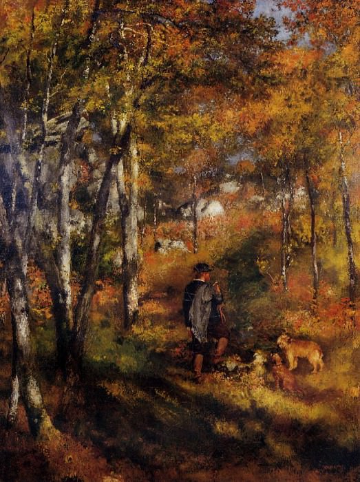 The Painter Jules Le Coeur Walking His Dogs in the Forest of Fontainebleau, Pierre-Auguste Renoir