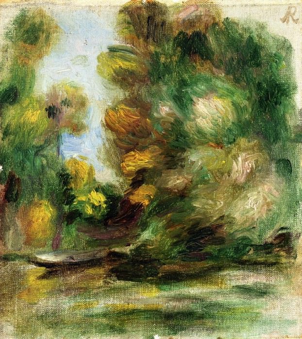 Banks of the River, a Boat, Pierre-Auguste Renoir