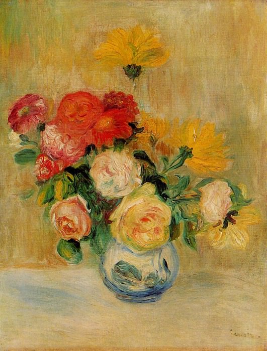 Vase of Roses and Dahlias – 1883, Pierre-Auguste Renoir
