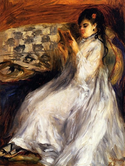 Young Woman in White Reading, Pierre-Auguste Renoir