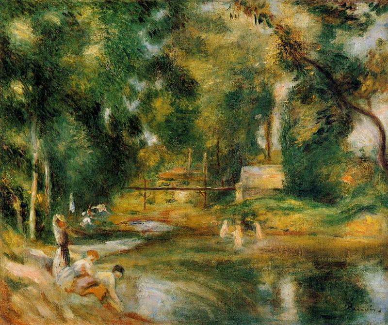 Essoyes Landscape – Washerwoman and Bathers, Pierre-Auguste Renoir